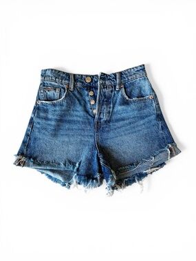 stradivarius Distressed High-Rise Denim Shorts - Blue